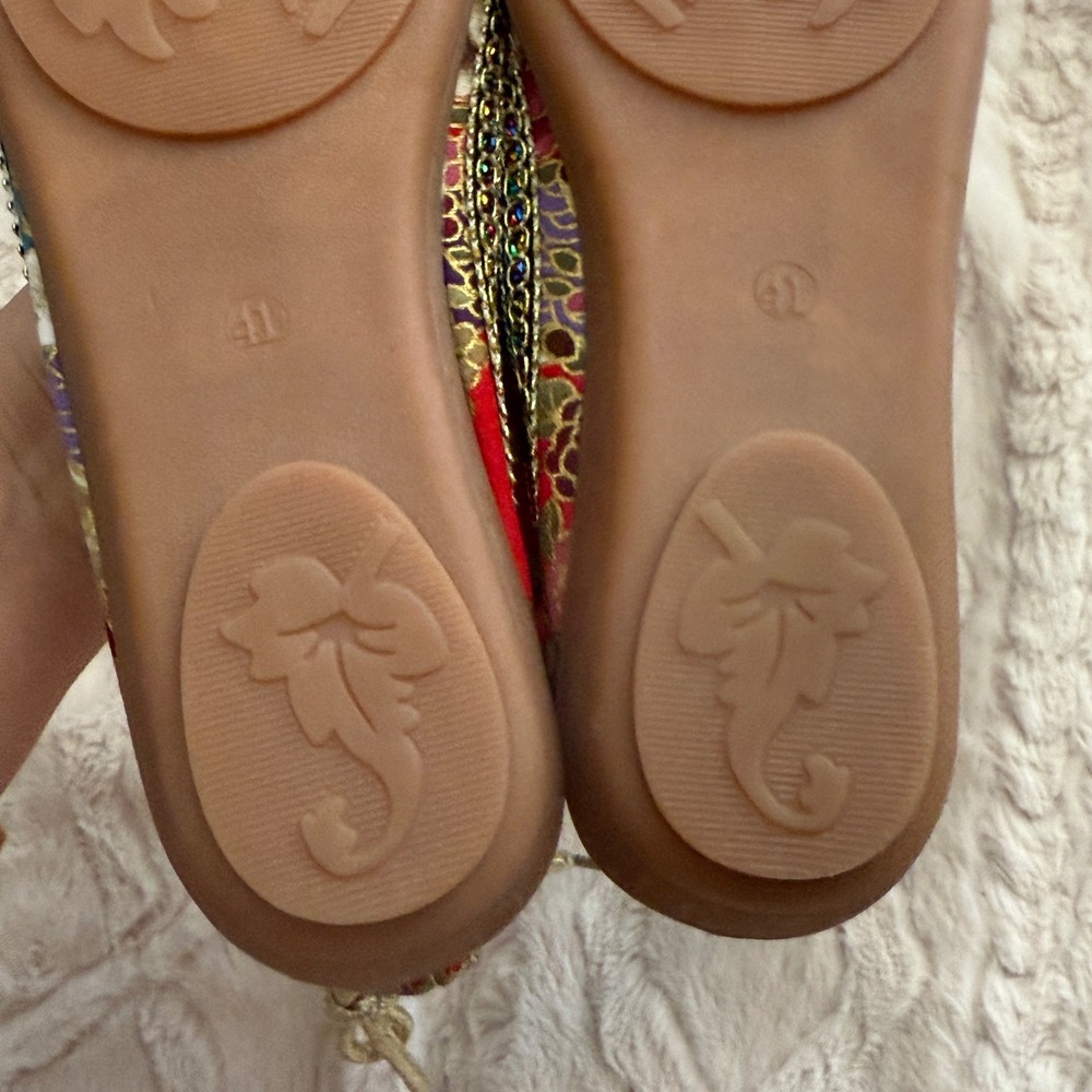 Womens 10 Floral India Inspired Beaded Cord Detail Slip On Comfort Ballet Flats - Picture 10 of 10